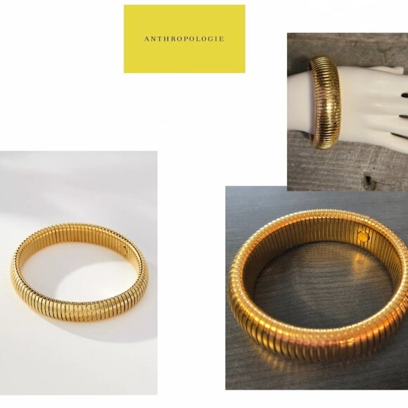 NEW Anthropologie Gols Stretch Bracelet 1" 18k gold-plated stainless steel - Picture 1 of 7
